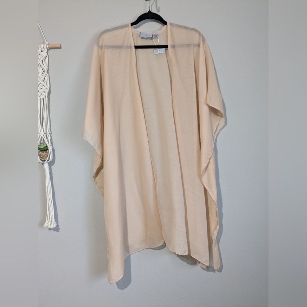 The Jet Set Diaries Short Sleeve Pastel Beige Semi Sheer Kimono Cardigan Top OS